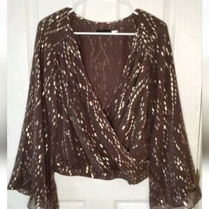 Anthropologie The Addison Story Bell Sleeved Gold Thread Wrap Blouse